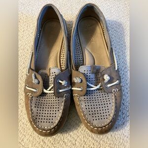 Sperry Perforated Leather Brown Tan Womens Top-Sider Boat Shoes Size 9 M